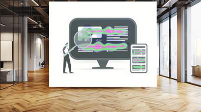 Website heat map seo analytics tools concept. Analysis mouse and eye tracking heatmap of client behavior on the site opened on desktop and mobile devices. Isolated on white background Wall mural