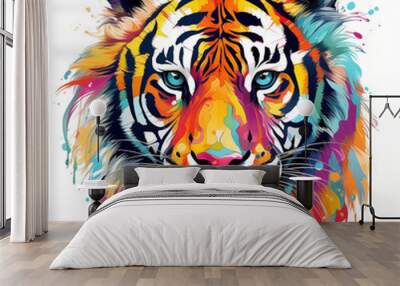 Colorful tiger head line art illustration Wall mural