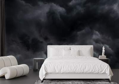 dark clouds black sky in overcast. Heavy rain thunderstorm black wave swirl smoke cloud. Pattern of clouds overcast predict tornado, Hurricane tornado or thunderstorm and rainy make flood. Wall mural