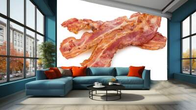 Cooked bacon rashers close-up isolated on a white background. Wall mural