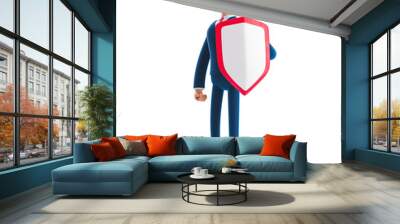 3d illustration. Businessman Billy with shield. Safety and protection in business Wall mural