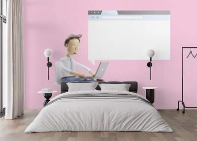 3d illustration. Businessman is sitting in the Internet browser Wall mural