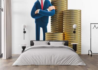 3d illustration. Portrait of a handsome businessman Billy with a stack of money. Wall mural