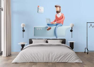 3d illustration. the guy is on the internet. social media concept Wall mural