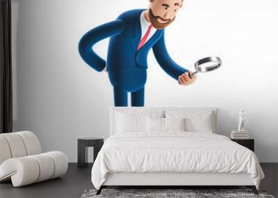 3d illustration.Businessman Billy looking at banknotes through magnifying glass. Wall mural