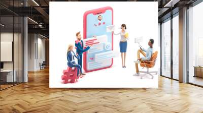 Application development and social media concept. 3d illustration.  Cartoon characters. Business teamwork concept on white background. Wall mural