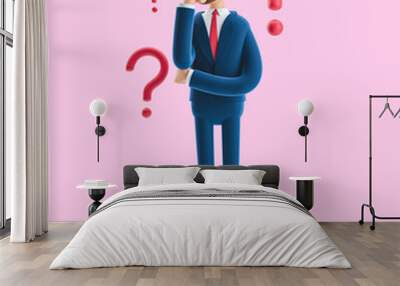 Cartoon character Billy looking for a solution. 3d illustration on pink background Wall mural