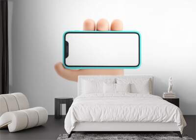 Cartoon device Mockup. Cartoon hand holding phone on white background. 3d illustration. Wall mural