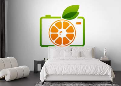 Abstract colorful orange fruit photo camera. Vector logo icon te Wall mural