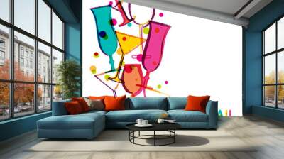 abstract multicolor cocktail glasses. watercolor seamless vertic Wall mural