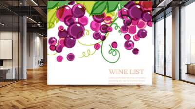 Pink ripe grape vine with green leaves. Abstract vector watercol Wall mural