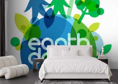 two people silhouettes and green trees on the earth. abstract ve Wall mural