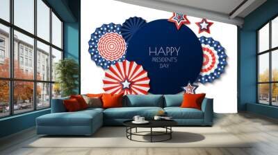 USA Presidents Day. Vector holiday frame isolated on white background. Paper stars in USA flag colors. Material design for greeting card, flyer, banner, poster. Wall mural