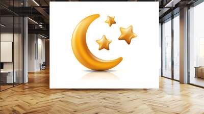 Vector 3d style illustration of golden moon and stars. Decorative gold holiday icons and design elements Wall mural