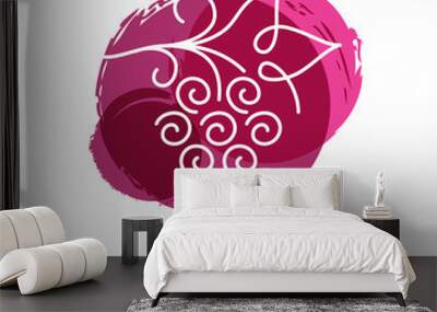 Vector illustration of linear grape vine in watercolor circle sp Wall mural