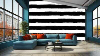 Vector watercolor stripe grunge seamless pattern. Abstract black Wall mural