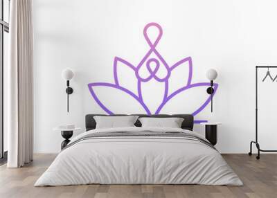 Vector yoga studio or school outline logo, emblem, label design template. Abstract human in lotus position. Linear woman silhouette and lotus flower symbol. Wall mural