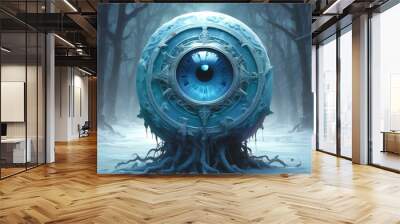 Illustration of frozen spooky monster eye. Wall mural