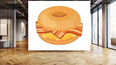 Bagel with bacon and scrambled eggs icon vector. Breakfast bagel with bacon and eggs icon isolated on a white background Wall mural