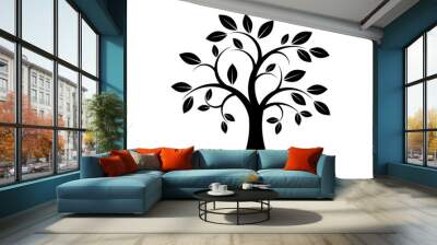 Decor Tree black silhouette illustration. Tree icon isolated on white background. Tree silhouette illustration. Deciduous Tree simple icon Wall mural