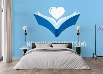 National Book Lovers Day vector. Open book with heart vector. Blue book icon. Book Lovers Day Poster, August 9. Important day Wall mural