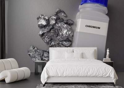 Pure chromium metal stock images. Laboratory accessories stock photo. Laboratory equipment on a silver background. Cr, chemical element stock images Wall mural