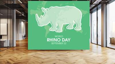 World Rhino Day vector. Rhinoceros white silhouette icon vector. Day of awareness for all five rhino endangered species. September 22 every year. Important day Wall mural