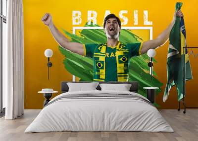 Brazilian male fan, celebrating Wall mural