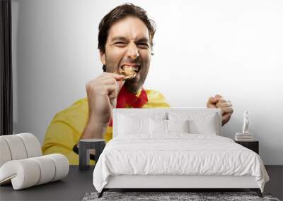 male athlete smiling after winning a gold medal in a white background Wall mural