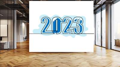 2023 text vector illustration. Happy new year greeting concept design. Modern flat in continuous line style. Wall mural