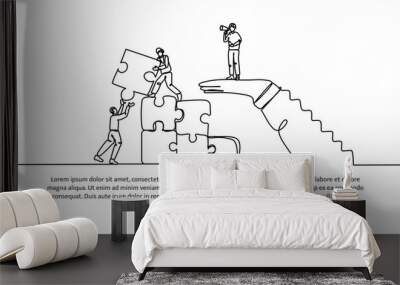 Continuous one line design of cooperation to increase. Minimalist style vector illustration on white background. Wall mural