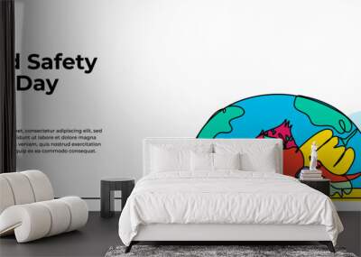 Continuous one line design of world safety food day .Minimalist style vector illustration on white background. Wall mural