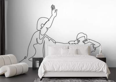 One continuous line of a mother scolding her child harshly. Minimalist style vector illustration in white background. Wall mural