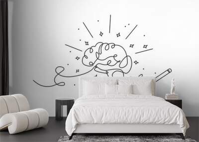 One continuous line of brain drawing pen. Creating new idea and mindset improvement. Vector illustration of minimalist style on a white background. Wall mural