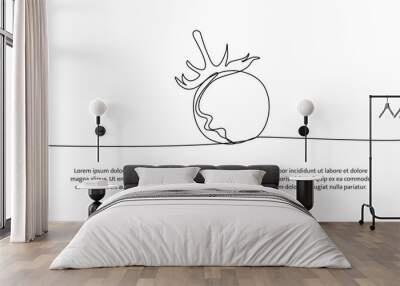 Tomato one continuous line design. Vegetable symbol concept. Decorative elements drawn on a white background. Wall mural