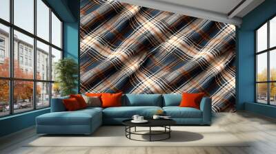 A classic seamless pattern of traditional plaid fabric in shades of gray, blue, and brown, offering a timeless tile ornament suitable for apparel, textiles, and cozy designs Wall mural