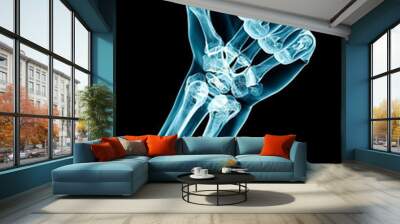 An x-ray image of a hand showing the bones clearly. The thumb is raised in a thumbs-up gesture against a black background Wall mural