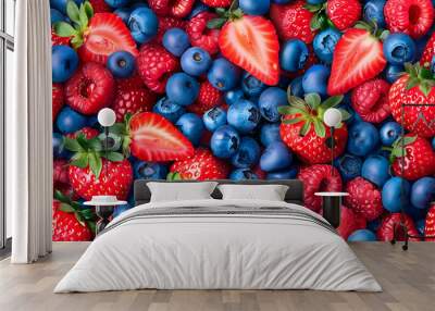 Assorted fresh berries on a white background Wall mural