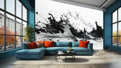 Black and white paint splashes colliding in mid-air, creating a striking abstract visual with dynamic motion and contrast against a plain background. Wall mural