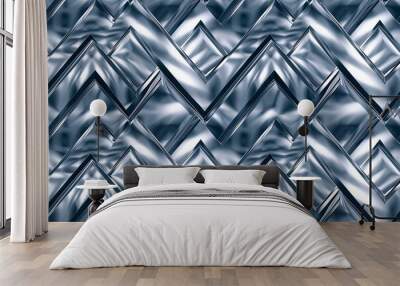 Metallic chevron pattern with reflective silver textures Wall mural