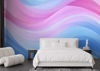 Soft pastel waves in pink, blue, and lavender flow harmoniously, creating a soothing and peaceful seamless pattern with a gentle gradient effect. Wall mural