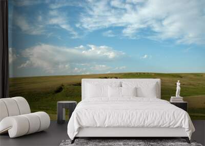 Landscape with wheat field and blue sky Wall mural