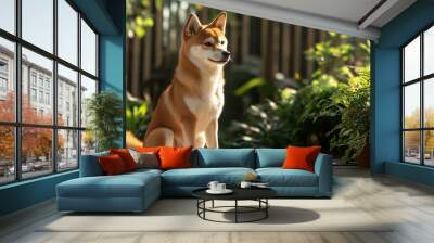 Shiba Inu in the garden Wall mural