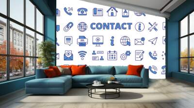 Contact icons set in line design blue. Phone, Email, Message, Call, Chat, Suppor, Communication vector, Customer service, Contact formillustrations. Contact icons vector editable stroke. Wall mural