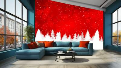 red christmas background with snowy hills Wall mural