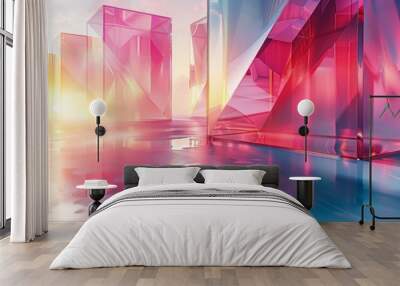 abstract geometric background, futuristic architecture with glass panels Wall mural