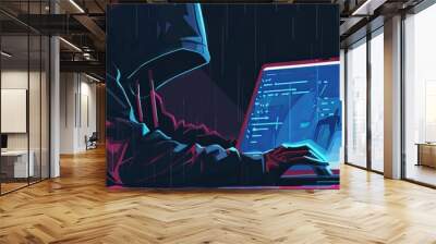 Futuristic Hacker in Polygonal Digital Network Wall mural