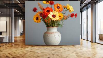 Vibrant Autumnal Bouquet in Ceramic Vase with Cozy Vibes Wall mural