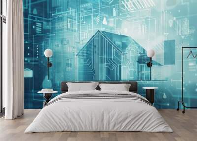 Smart home security stock illustration in blue and white Wall mural