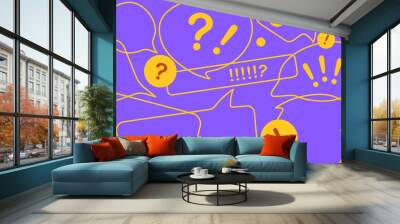 News update, flat vector design with modern elements isolated on bright  violet background. Urgent news in popular media. Stressful messages and communication. Information overload Wall mural